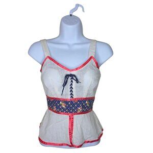 Vintage 70s Gunne Sax Top Corset Shirt Womens Size XS Beige Gauze